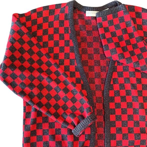 Checkered Cardigan Silk Wool Blend Checkered Vintage Sweater - Picture 9 of 16
